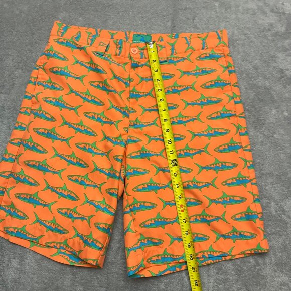 Liquid Flow Orange Shorts with Fish Print Size: 34"W - Picture 2 of 10